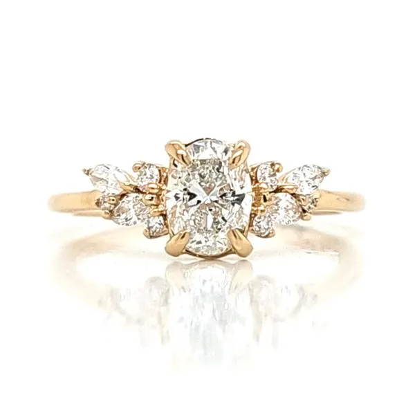 14K YG Oval Shape Asymmetrical Diamond Engagement Ring Skaneateles Jewelry Skaneateles, NY