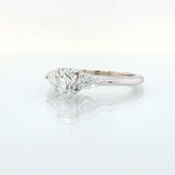 14K WG .87TCW European Cut Natural Diamond with Pear Sides Three Stone Engagement Ring Image 2 Skaneateles Jewelry Skaneateles, NY