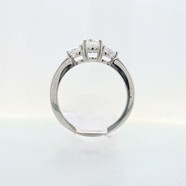 14K WG .87TCW European Cut Natural Diamond with Pear Sides Three Stone Engagement Ring Image 3 Skaneateles Jewelry Skaneateles, NY