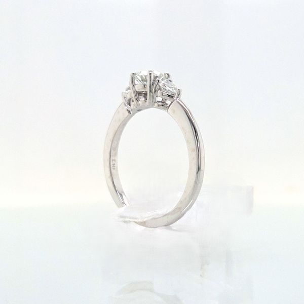 14K WG .87TCW European Cut Natural Diamond with Pear Sides Three Stone Engagement Ring Image 4 Skaneateles Jewelry Skaneateles, NY