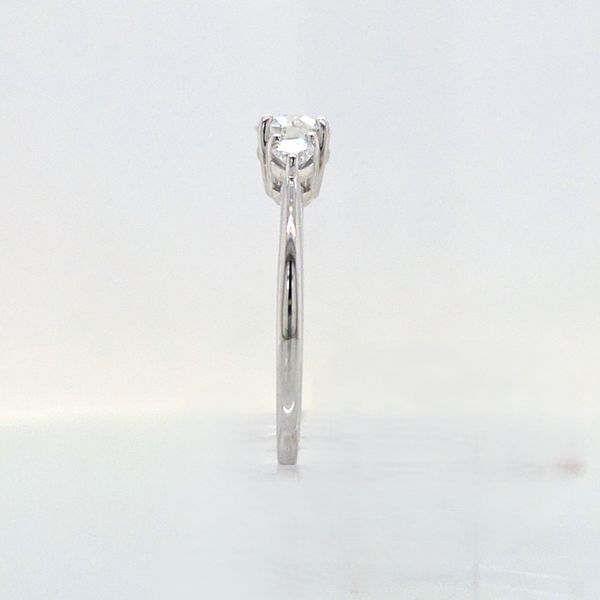 14K WG .87TCW European Cut Natural Diamond with Pear Sides Three Stone Engagement Ring Image 5 Skaneateles Jewelry Skaneateles, NY
