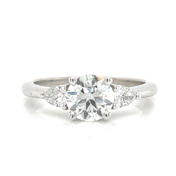 14K WG .87TCW European Cut Natural Diamond with Pear Sides Three Stone Engagement Ring Skaneateles Jewelry Skaneateles, NY