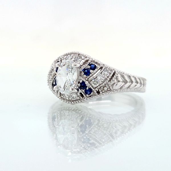 14K White Gold Diamond & Sapphire Antique Openwork Engagement Ring [GIA] Image 2 Skaneateles Jewelry Skaneateles, NY