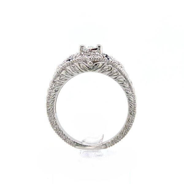 14K White Gold Diamond & Sapphire Antique Openwork Engagement Ring [GIA] Image 3 Skaneateles Jewelry Skaneateles, NY