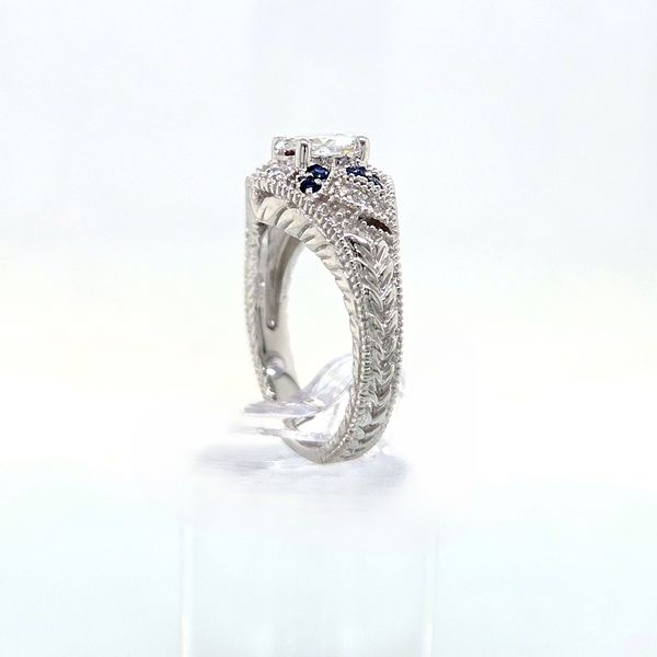 14K White Gold Diamond & Sapphire Antique Openwork Engagement Ring [GIA] Image 4 Skaneateles Jewelry Skaneateles, NY