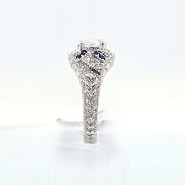 14K White Gold Diamond & Sapphire Antique Openwork Engagement Ring [GIA] Image 5 Skaneateles Jewelry Skaneateles, NY