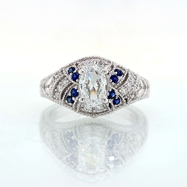 14K White Gold Diamond & Sapphire Antique Openwork Engagement Ring [GIA] Skaneateles Jewelry Skaneateles, NY