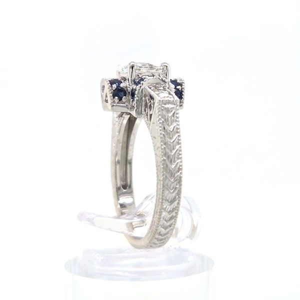 14K White Gold Antique Style Oval Diamond and Sapphire Engagement Ring Image 3 Skaneateles Jewelry Skaneateles, NY