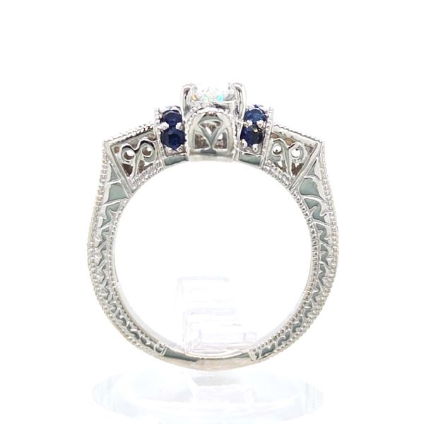 14K White Gold Antique Style Oval Diamond and Sapphire Engagement Ring Image 5 Skaneateles Jewelry Skaneateles, NY