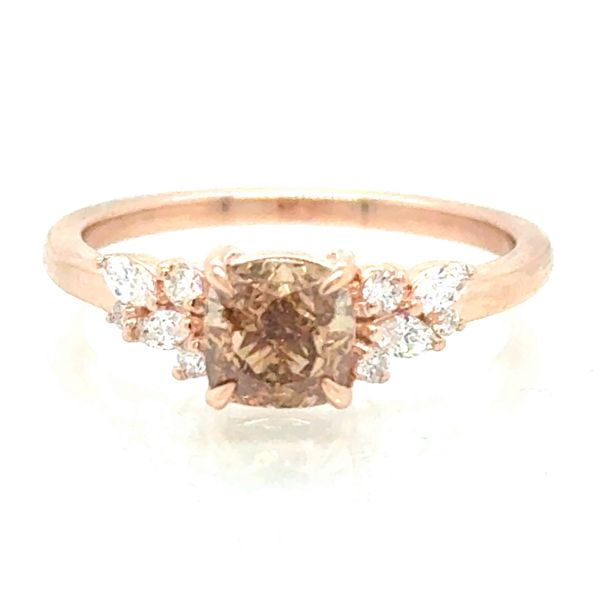 14K RG Fancy Brown Cushion Diamond Ring with Diamond Floral Motif 1.26cttw Image 3 Skaneateles Jewelry Skaneateles, NY