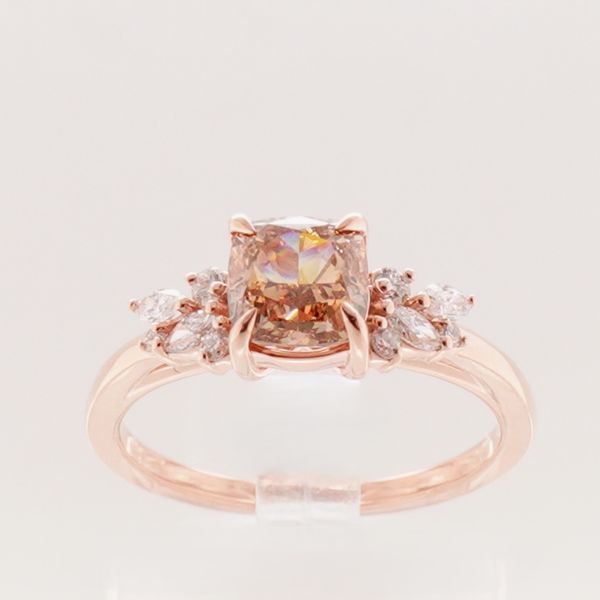 14K RG Fancy Brown Cushion Diamond Ring with Diamond Floral Motif 1.26cttw Skaneateles Jewelry Skaneateles, NY
