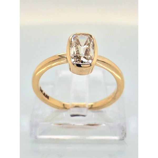 18K YG Bezel Set Elongated Old Mine Brilliant Diamond Engagement Ring Skaneateles Jewelry Skaneateles, NY