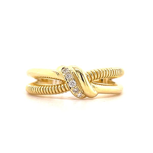 18K YG Ladies Judith Ripka Eternity Twist Diamond Fashion Ring Skaneateles Jewelry Skaneateles, NY