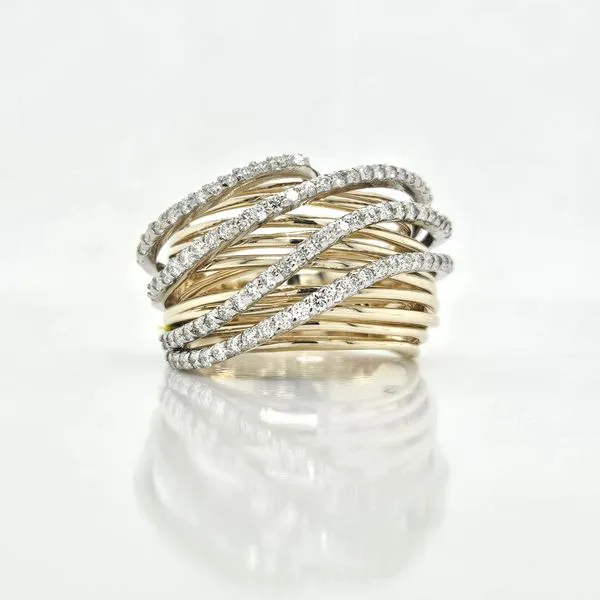 Two Tone High Crossover Diamond Cocktail Ring Skaneateles Jewelry Skaneateles, NY