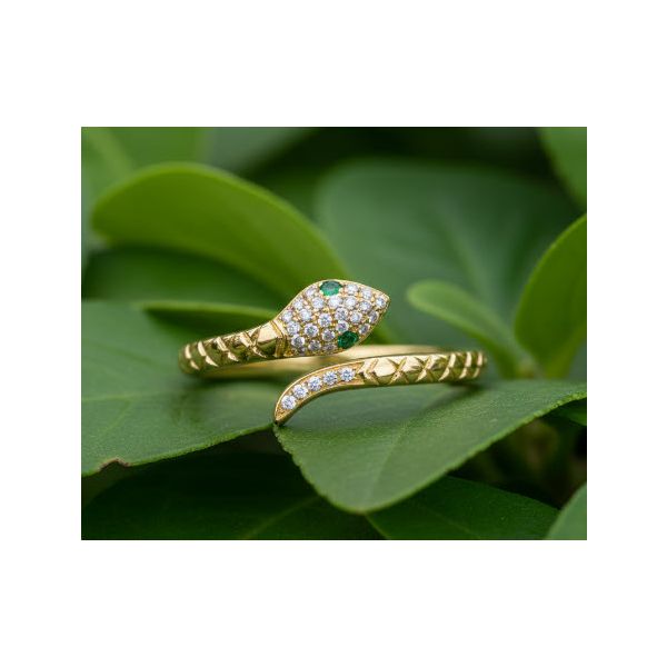 14K YG 0.07ct TW Diamond & 0.02CT Green Garnet Snake Ring Image 2 Skaneateles Jewelry Skaneateles, NY