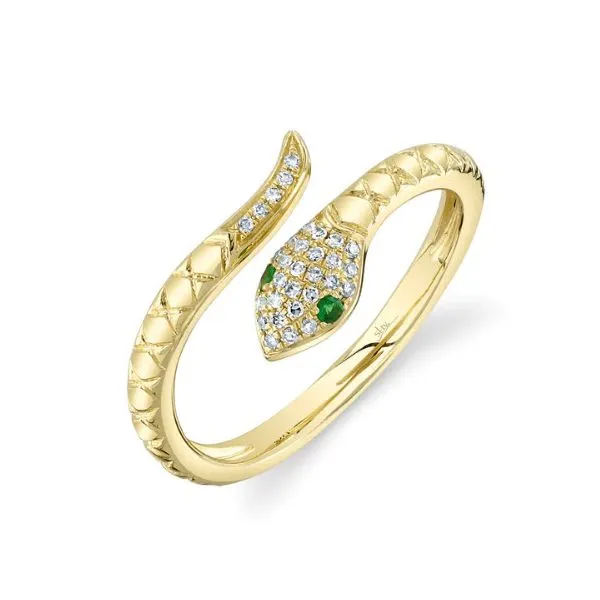 14K YG 0.07ct TW Diamond & 0.02CT Green Garnet Snake Ring Skaneateles Jewelry Skaneateles, NY