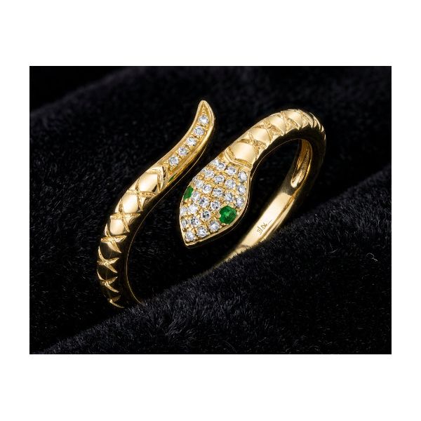 14K YG 0.07ct TW Diamond & 0.02CT Green Garnet Snake Ring Image 3 Skaneateles Jewelry Skaneateles, NY