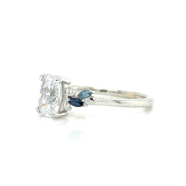 14K WG Teal Montana Sapphire, Blue Sapphire  & Diamond Leaf Motif Diamond Engagement (Center not included) Image 3 Skaneateles Jewelry Skaneateles, NY