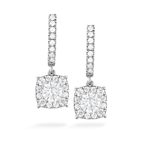 18K WG Ladies 0.56ct TW Hearts on Fire Custom Halo Drop Earrings Skaneateles Jewelry Skaneateles, NY
