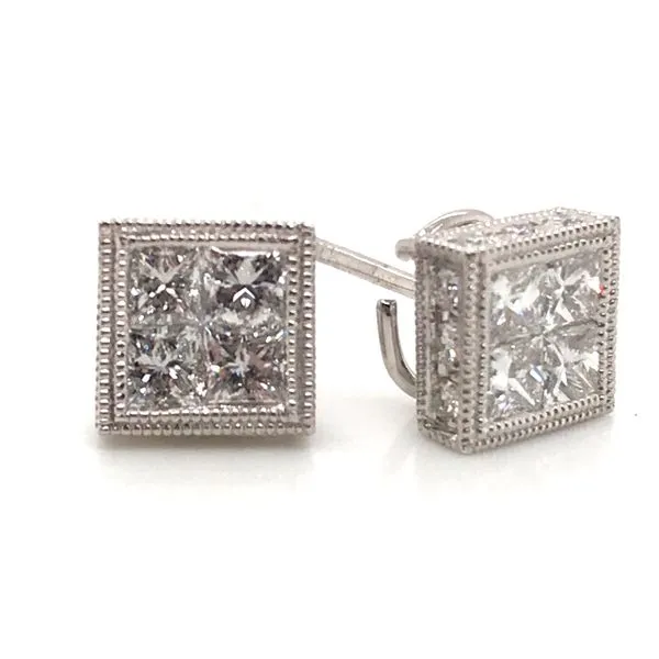 18K White Gold Princess Shape Diamond Earrings Skaneateles Jewelry Skaneateles, NY