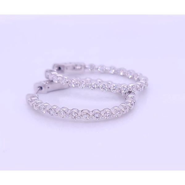 14K WG Ladies 1.75ct TW Diamond  30X23 mm Inside Outside Hinged Oval Hoop Earrings Image 2 Skaneateles Jewelry Skaneateles, NY