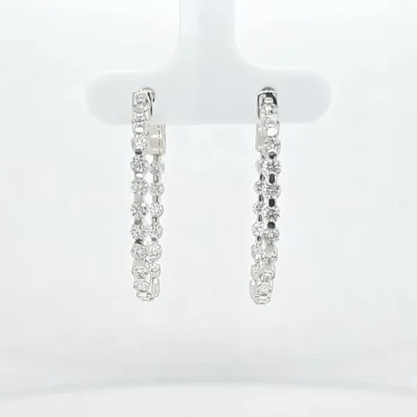 14K WG Ladies 1.75ct TW Diamond  30X23 mm Inside Outside Hinged Oval Hoop Earrings Image 2 Skaneateles Jewelry Skaneateles, NY