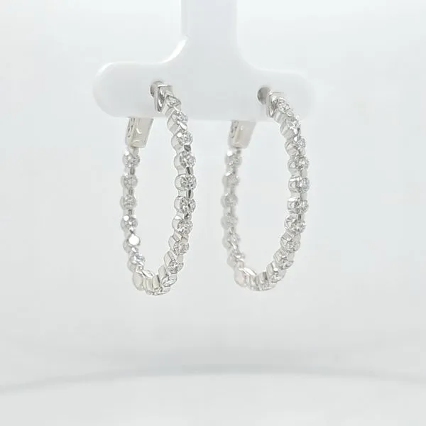 14K WG Ladies 1.75ct TW Diamond  30X23 mm Inside Outside Hinged Oval Hoop Earrings Skaneateles Jewelry Skaneateles, NY