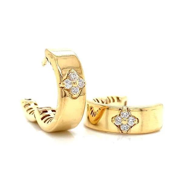 Yellow Gold & Diamond Clover Hoop Earrings Image 2 Skaneateles Jewelry Skaneateles, NY