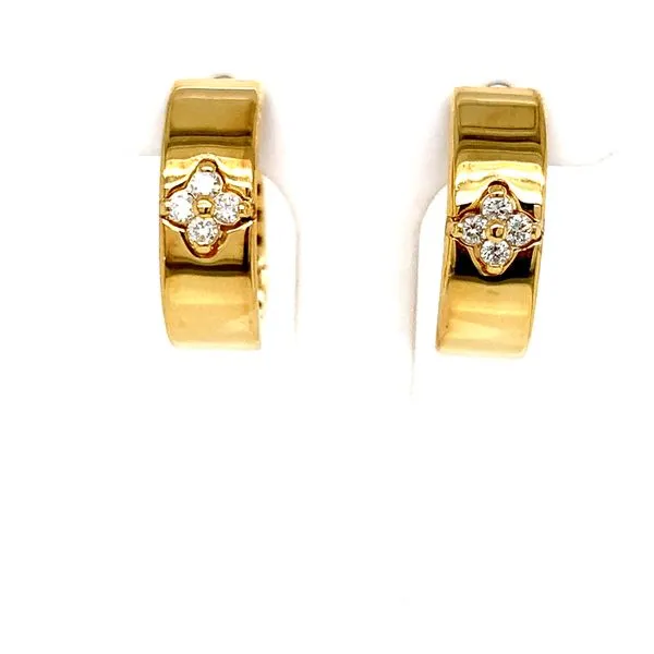 Yellow Gold & Diamond Clover Hoop Earrings Skaneateles Jewelry Skaneateles, NY