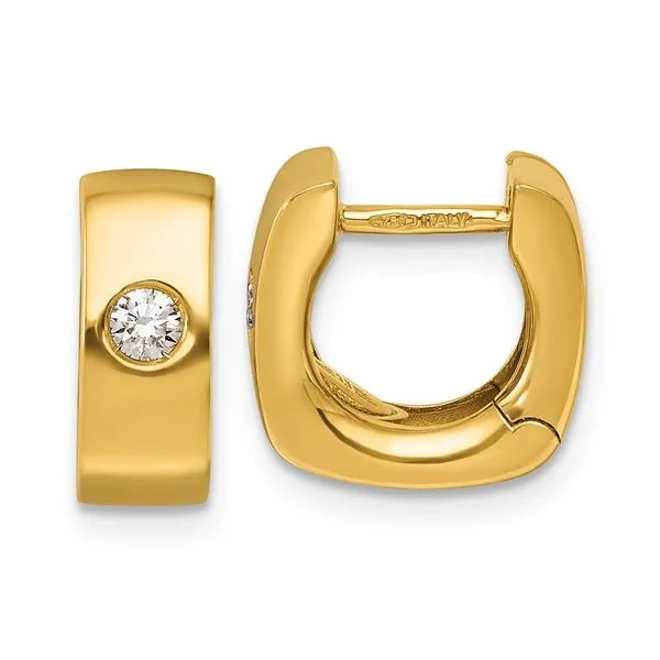 18K YG 0.14ct TW Polished Diamond Huggie Hinged Hoop Earrings Skaneateles Jewelry Skaneateles, NY
