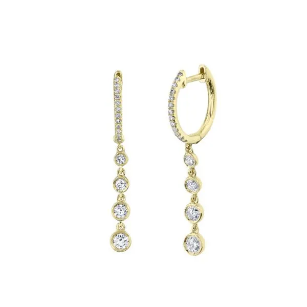 Yellow Gold Droplet Diamond Hoop Earrings Skaneateles Jewelry Skaneateles, NY