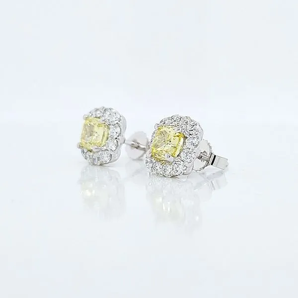 14K White Gold 2.17cttw Yellow Diamond Halo Earrings [GIA] Image 2 Skaneateles Jewelry Skaneateles, NY