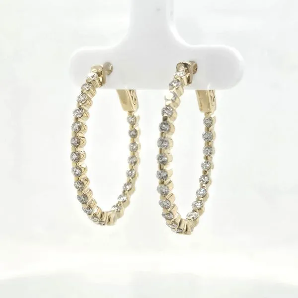 14K Yellow Gold Diamond Inside Outside Oval Hoop Earrings Skaneateles Jewelry Skaneateles, NY