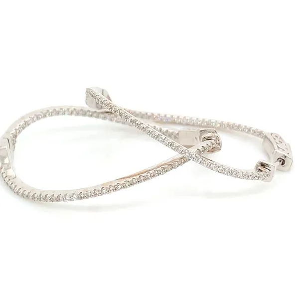 14K WG 0.76 Ct TW Twisted Front & Back Diamond Hoop Earrings Image 3 Skaneateles Jewelry Skaneateles, NY