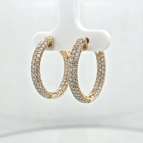 14K YG 3 Row 2.76ct TW 25mm Diamond Pave Inside Outside Hoop Earrings Image 2 Skaneateles Jewelry Skaneateles, NY