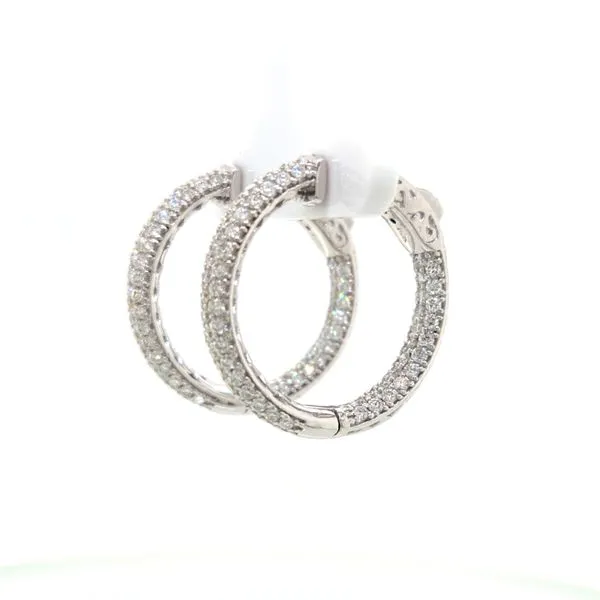 14K White Gold 3 Row Diamond Pave Hoop Earrings Image 2 Skaneateles Jewelry Skaneateles, NY