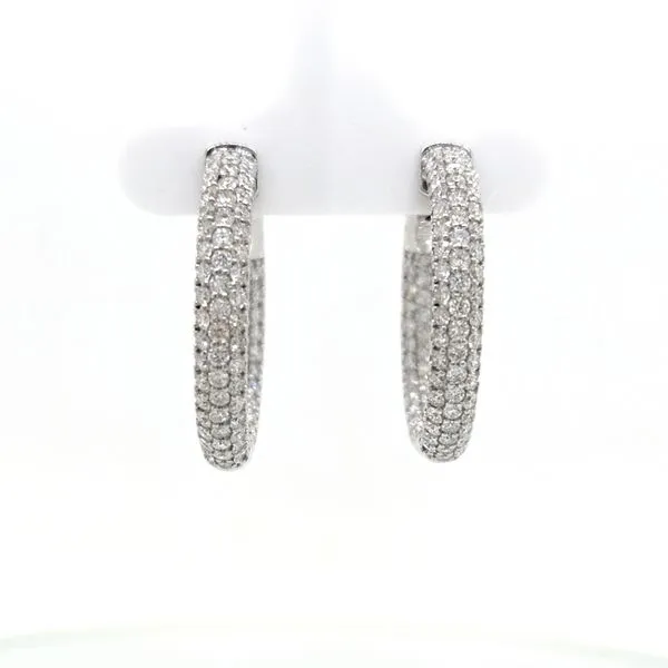 14K White Gold 3 Row Diamond Pave Hoop Earrings Image 4 Skaneateles Jewelry Skaneateles, NY