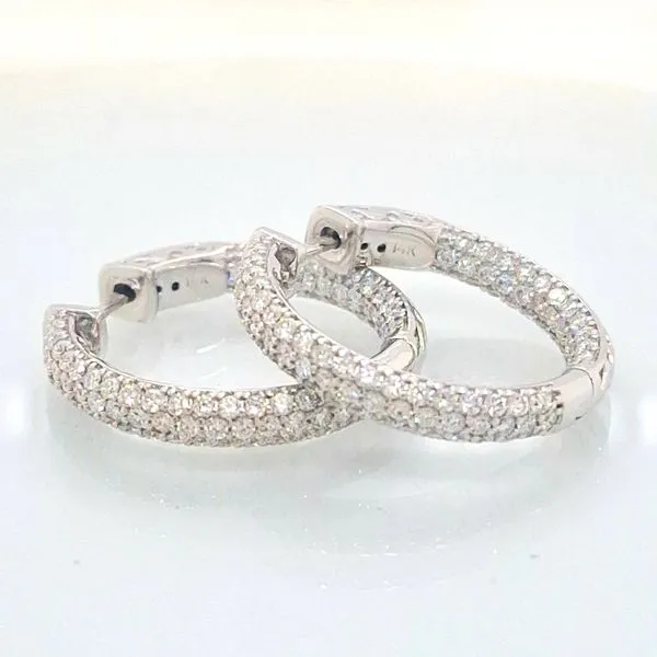 14K White Gold 3 Row Diamond Pave Hoop Earrings Image 5 Skaneateles Jewelry Skaneateles, NY