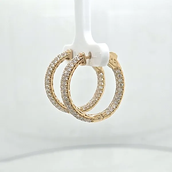 14K Yellow Gold 3 Row Diamond Pave Hoop Earrings Image 3 Skaneateles Jewelry Skaneateles, NY