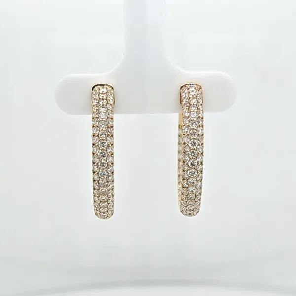 14K Yellow Gold 3 Row Diamond Pave Hoop Earrings Skaneateles Jewelry Skaneateles, NY
