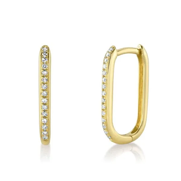 Yellow Gold Diamond Paperclip Mini Hoop Earrings Skaneateles Jewelry Skaneateles, NY