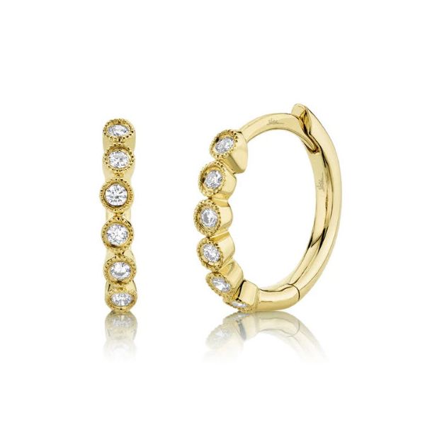 Gold Bezel Set Diamond Huggy Hoop Earrings Skaneateles Jewelry Skaneateles, NY