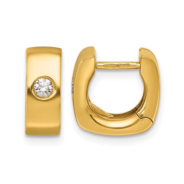 18K YG 0.14ct TW Polished Diamond Huggie Hinged Hoop Earrings Skaneateles Jewelry Skaneateles, NY