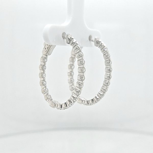14K WG Ladies Diamond  30X23 mm Inside Outside Hinged Oval Hoop Earrings Image 3 Skaneateles Jewelry Skaneateles, NY