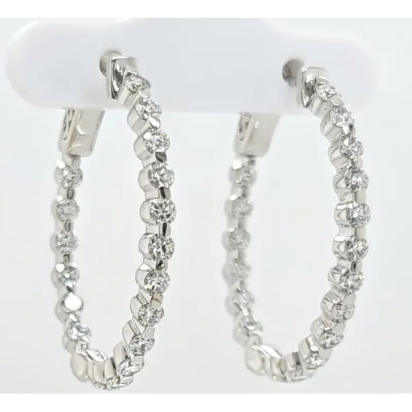 14K WG Ladies Diamond  30X23 mm Inside Outside Hinged Oval Hoop Earrings Skaneateles Jewelry Skaneateles, NY