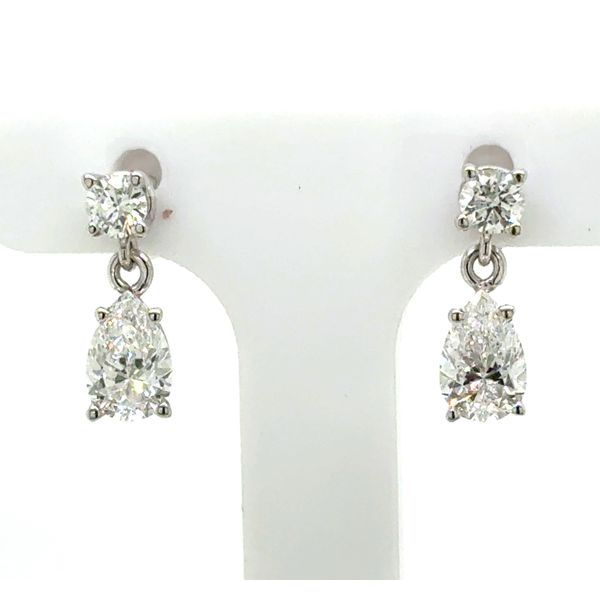 14K WG One Carat Total Weight Dangling Pear Shape Drop Earrings Skaneateles Jewelry Skaneateles, NY