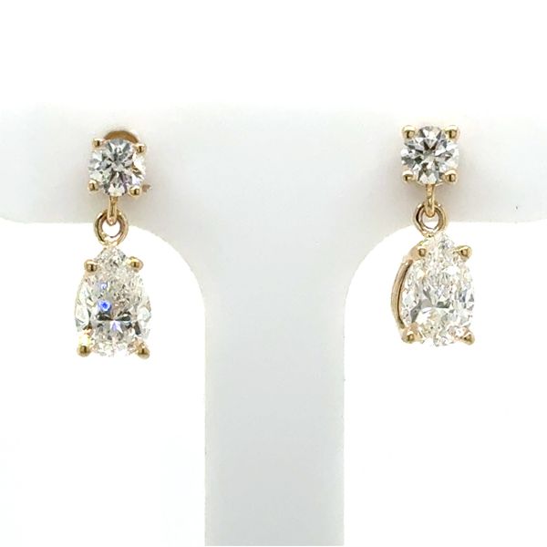 14K YG One Carat Total Weight Dangling Pear Shape Drop Earrings Skaneateles Jewelry Skaneateles, NY