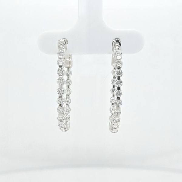 14K WG Ladies Diamond  30X23 mm Inside Outside Hinged Oval Hoop Earrings Image 2 Skaneateles Jewelry Skaneateles, NY