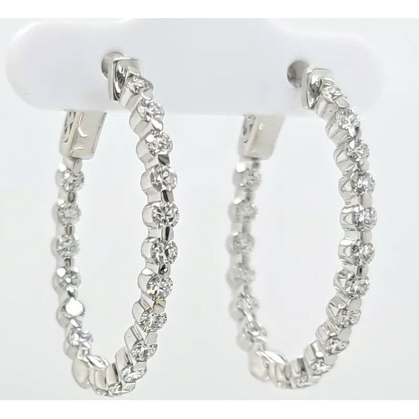 14K WG Ladies Diamond  30X23 mm Inside Outside Hinged Oval Hoop Earrings Skaneateles Jewelry Skaneateles, NY
