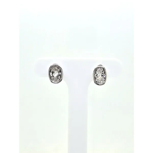One Carat Bezel Set Oval Diamond Stud Earrings Skaneateles Jewelry Skaneateles, NY